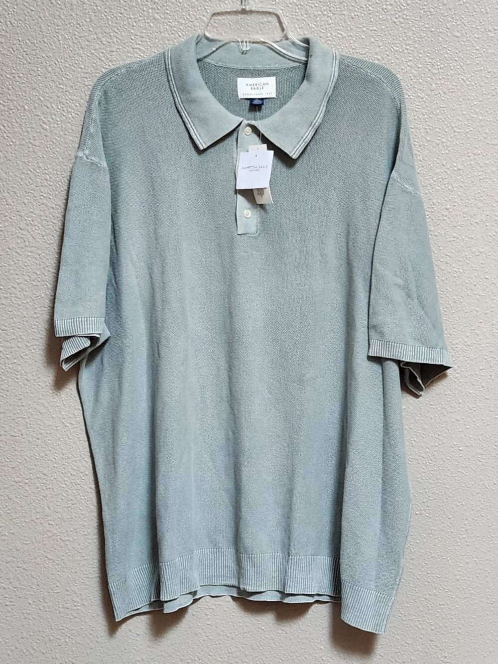 AMERICAN EAGLE Men's Sage Green Short Sleeve Polo Shirt- Sz XXL - NWT NEW